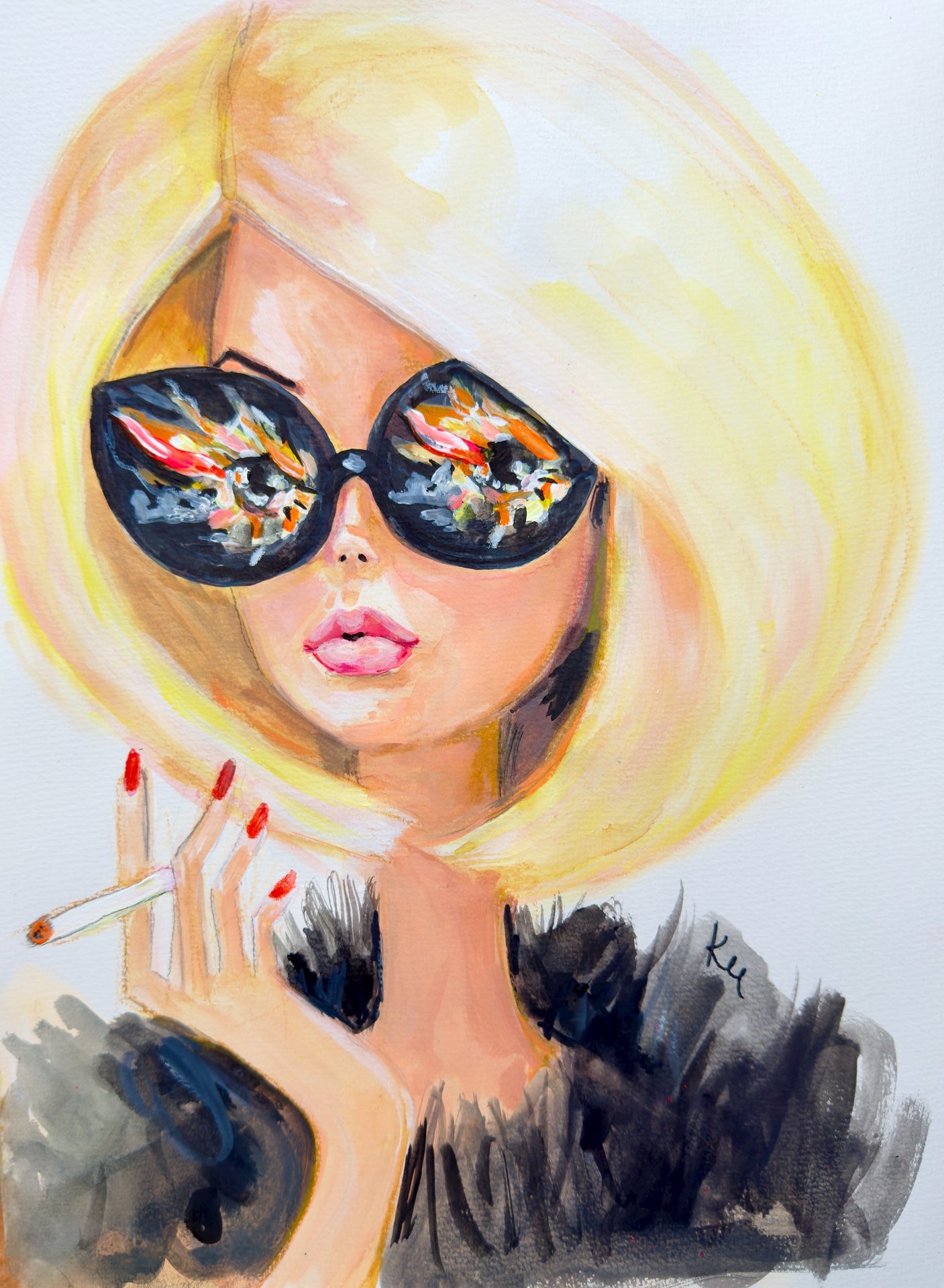 barbie smoking cigarette poster 2d flat 2d unframed canvas featuring a blonde Barbie Smoking Print - Etsy