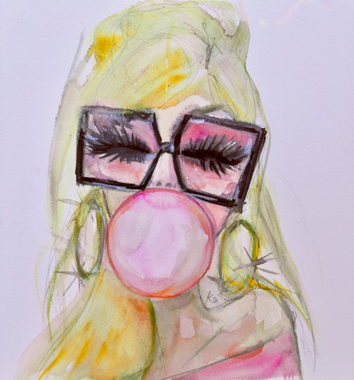 Pink Bubblegum Girl Fashion Print