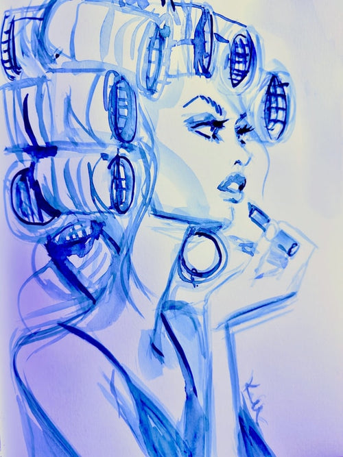 Blue Tint Curlers Print