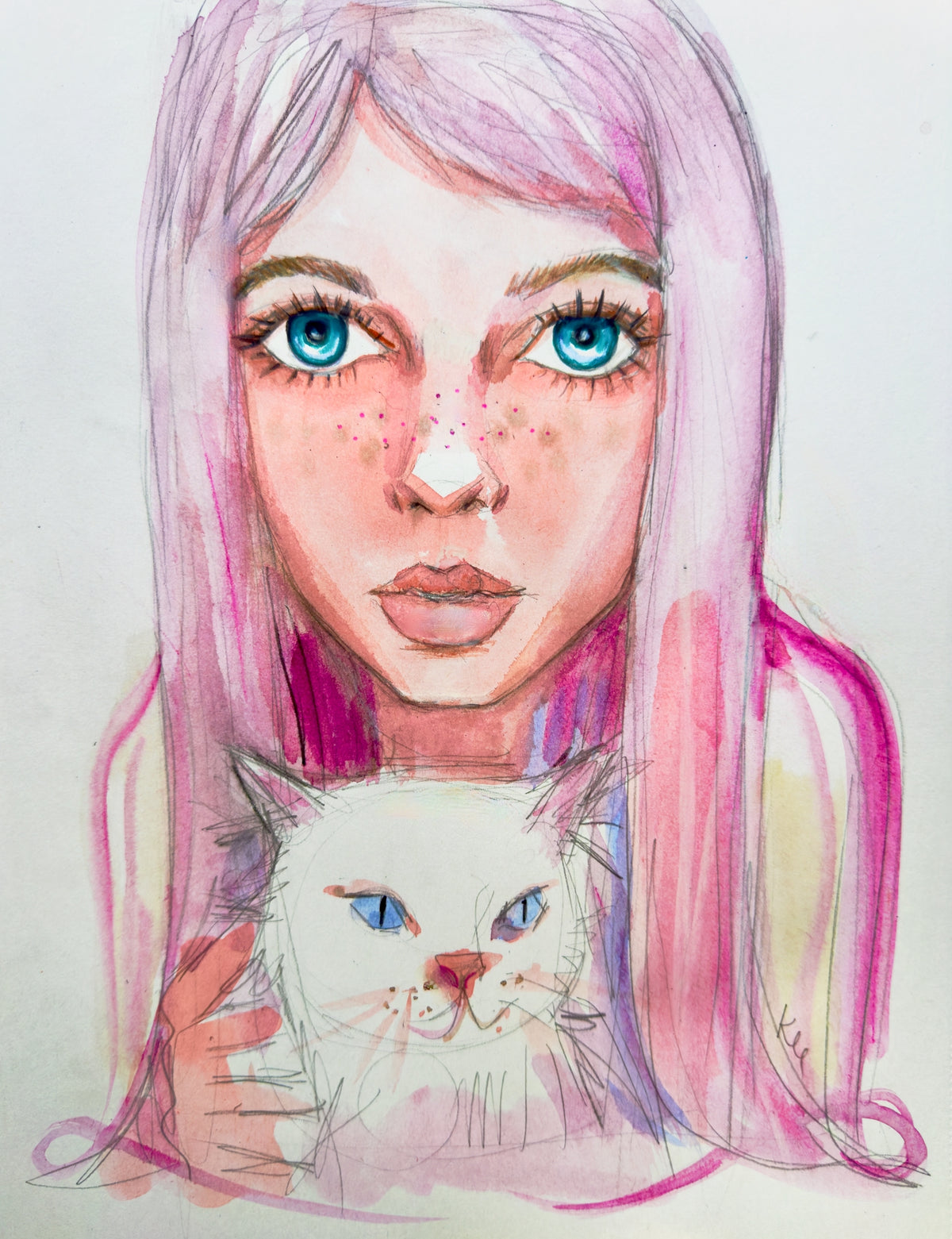 Mia Farrow and Cat Print