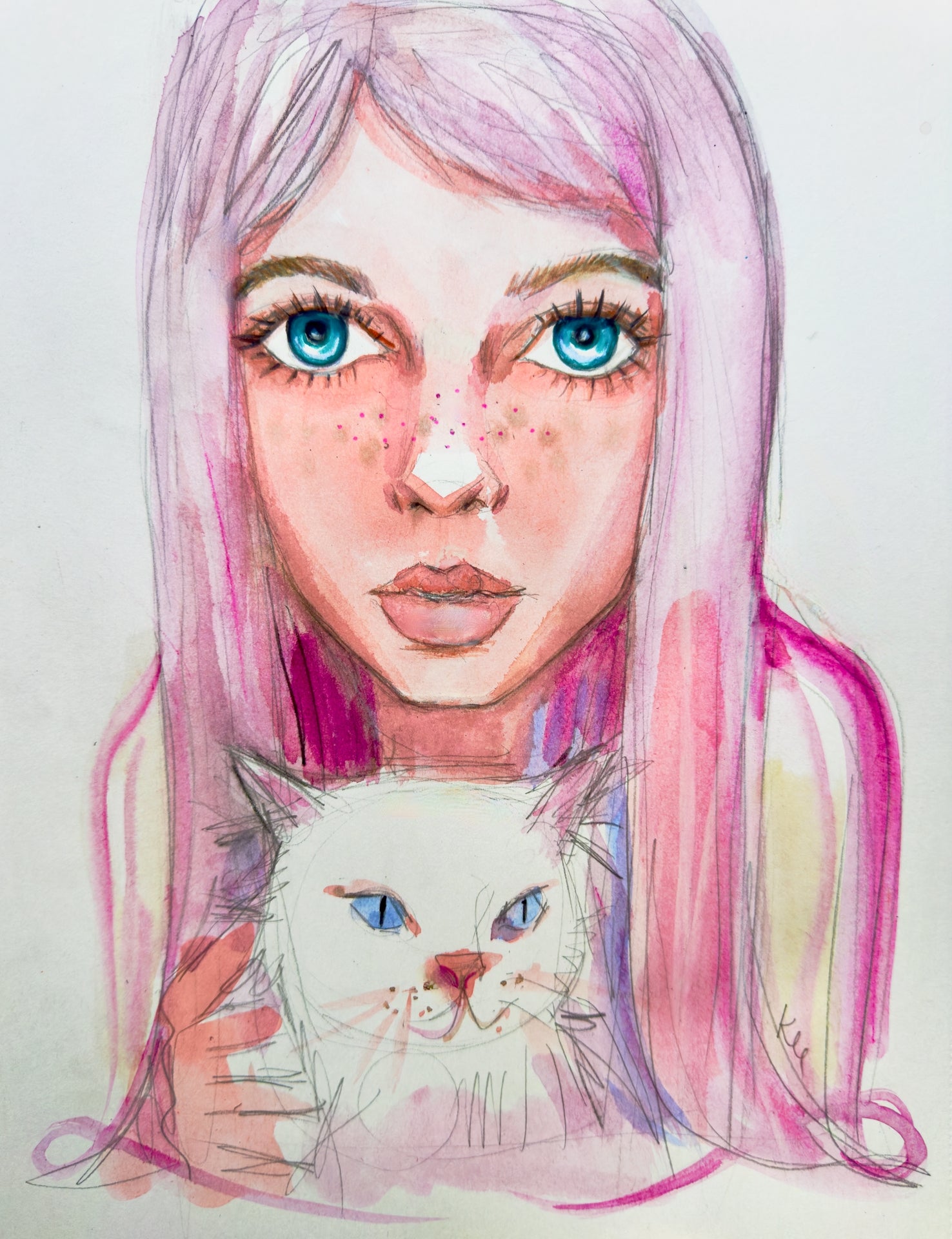 Mia Farrow and Cat Print