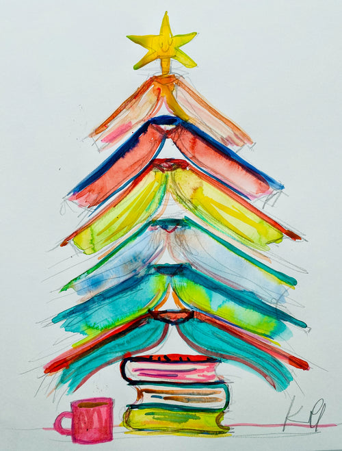 Bookworm Christmas Print