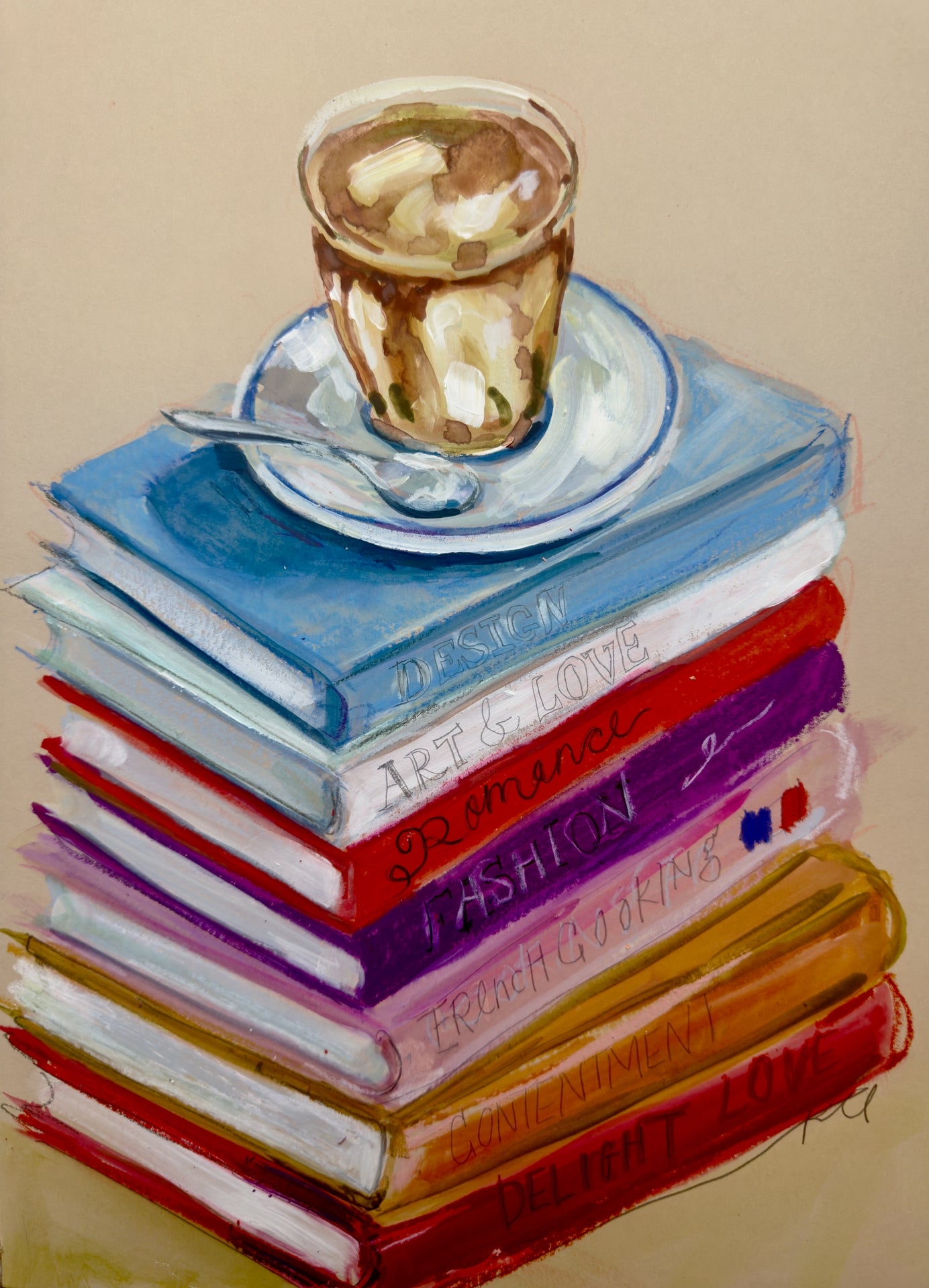 Colorful Books and Coffee Print